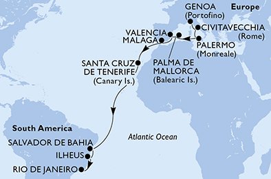 17 Noches por Italia, España, Brasil a bordo del MSC Seaview