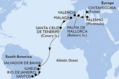 17 Noches por Italia, España, Brasil a bordo del MSC Seaview