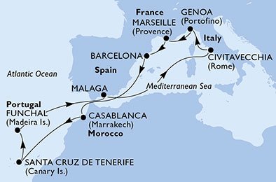 12 Noches por Italia, Francia, España, Marruecos, Portugal a bordo del MSC Poesia
