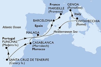 11 Noches por Francia, España, Marruecos, Portugal, Italia a bordo del MSC Poesia