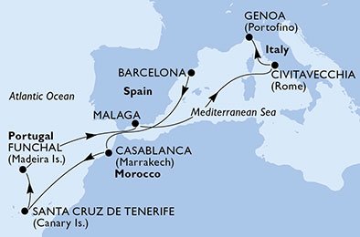 10 Noches por España, Marruecos, Portugal, Italia a bordo del MSC Poesia