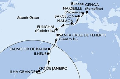 17 Noches por Italia, Francia, España, Portugal, Brasil a bordo del MSC Fantasia