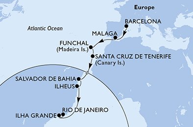 15 Noches por España, Portugal, Brasil a bordo del MSC Fantasia