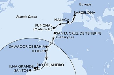 16 Noches por España, Portugal, Brasil a bordo del MSC Fantasia
