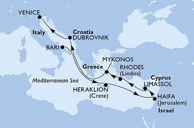 11 Noches por Italia, Grecia, Israel, Chipre, Croacia a bordo del MSC Lirica