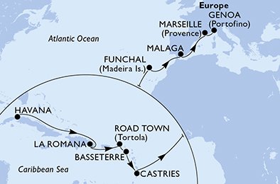19 Noches por Cuba, República Dominicana, Islas Vírgenes (Británicas), St. Kitts, Santa Lucía, Portugal, España, Francia, Italia a bordo del MSC Opera