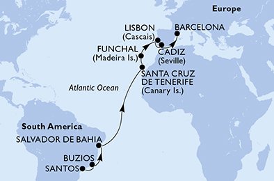 16 Noches por Brasil, España, Portugal a bordo del MSC Fantasia