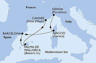 4 Noches por Francia, España, Italia a bordo del MSC Seaview