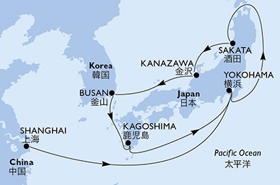 10 Noches por China, Japón, República de Corea a bordo del MSC Splendida