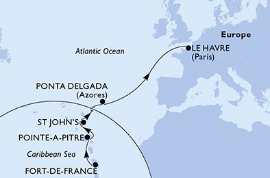 13 Noches por Martinica, Guadalupe, Antigua y Barbuda, Portugal, Francia a bordo del MSC Preziosa