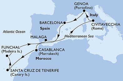 11 Noches por Italia, España, Marruecos, Portugal a bordo del MSC Magnifica