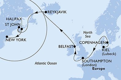 17 Noches por Alemania, Dinamarca, Francia, Islandia, Canadá, Estados Unidos a bordo del MSC Meraviglia