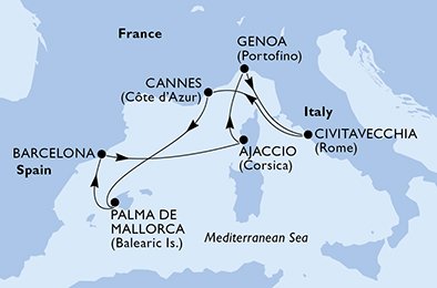 6 Noches por Italia, Francia, España a bordo del MSC Seaview