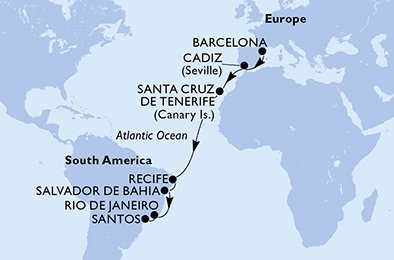 14 Noches por España, Brasil a bordo del MSC Sinfonia