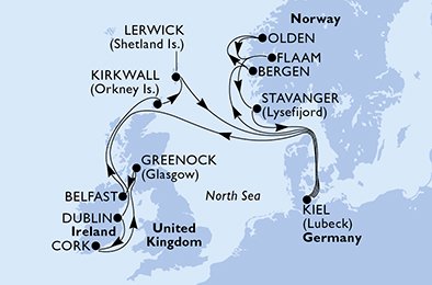 18 Noches por Alemania, Noruega, Irlanda, Francia a bordo del MSC Splendida