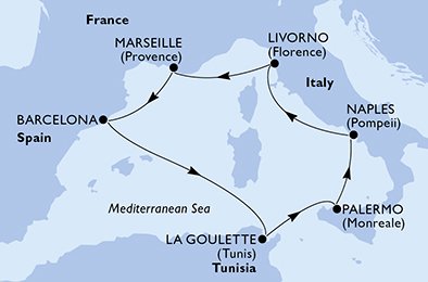 Visiting: Barcelona, La Goulette, Palermo, Naples, Livorno