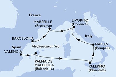 Visiting: Palma de Mallorca, Palermo, Naples, Livorno, Marseille,...