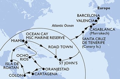 Visiting: Ocho Rios, Oranjestad, Cartagena, Colon, Isla de Roatan,...