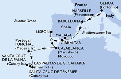 Visiting: Marseille, Barcelona, Malaga, Gibraltar, Lisbon,...