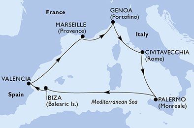 Visiting: Civitavecchia, Palermo, Ibiza, Valencia, Marseille