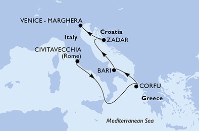 Civitavecchia,Corfu,Bari,Zadar,Venice-Marghera