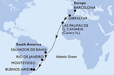 Visiting: Gibraltar, Las Palmas de G.Canaria, Salvador, Rio de...