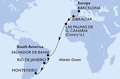 Visiting: Gibraltar, Las Palmas de G.Canaria, Salvador, Rio de...