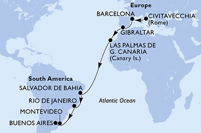 Visiting: Barcelona, Gibraltar, Las Palmas de G.Canaria, Salvador,...