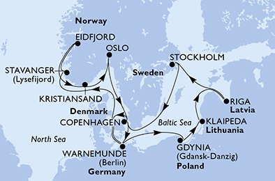 Visiting: WarnemÃ¼nde, Gdynia, Klaipeda, Riga, Stockholm,...