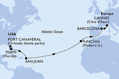 Visiting: Miami, San Juan, Funchal, Barcelona, Cannes