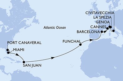 Visiting: Miami, San Juan, Funchal, Barcelona, Cannes, Genoa, La...