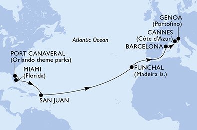 Visiting: Miami, San Juan, Funchal, Barcelona, Cannes, Genoa