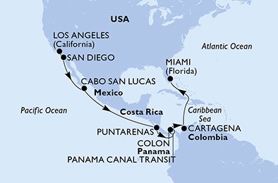 Visiting: San Diego, Cabo San Lucas, Puntarenas, Panama Canal,...