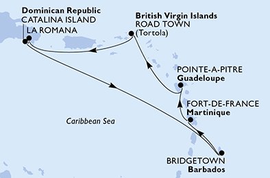 Visiting: Catalina Island, Bridgetown, Fort de France,...