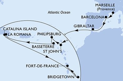 Visiting: Barcelona, Gibraltar, St. John's, Philipsburg,...