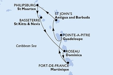 Visiting: Pointe-a-Pitre, St. John's, Philipsburg, Basseterre, Roseau