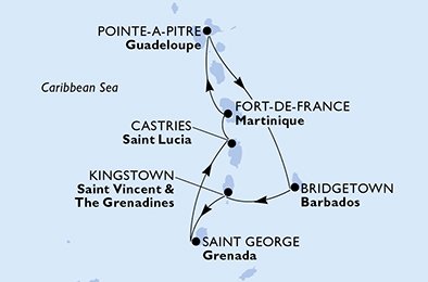 Visiting: Pointe-a-Pitre, Bridgetown, Kingstown, Saint George,...