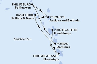 Visiting: Pointe-a-Pitre, Philipsburg, St. John's, Basseterre, Roseau