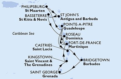 Visiting: Saint George, Kingstown, Fort de France, Pointe-a-Pitre,...