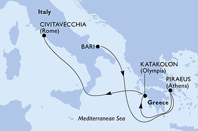 Visiting: Piraeus, Katakolon, Civitavecchia