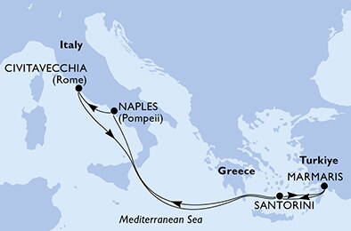 Visiting: Santorini, Naples, Civitavecchia