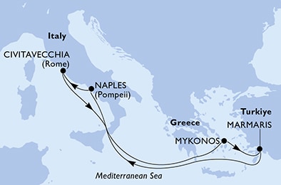 Visiting: Naples, Civitavecchia, Mykonos