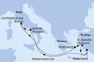Visiting: Naples, Civitavecchia, Mykonos, Kusadasi