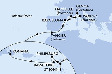 Visiting: Livorno, Marseille, Barcelona, Tangier, St. John's,...